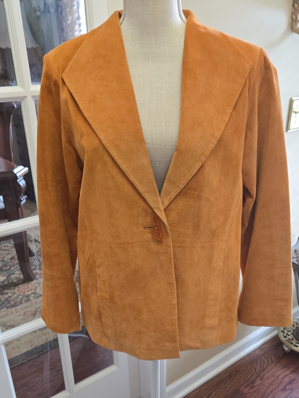 Laura Ashley Genuine Leather Suede Blazer Rust Orange Fully Lined Sz Medium EUC